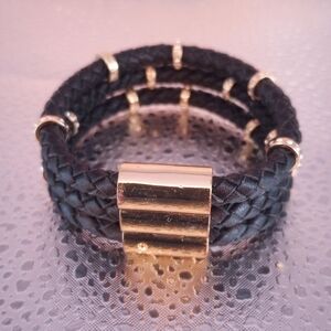 Black Braided Bracelet with Gold Accents